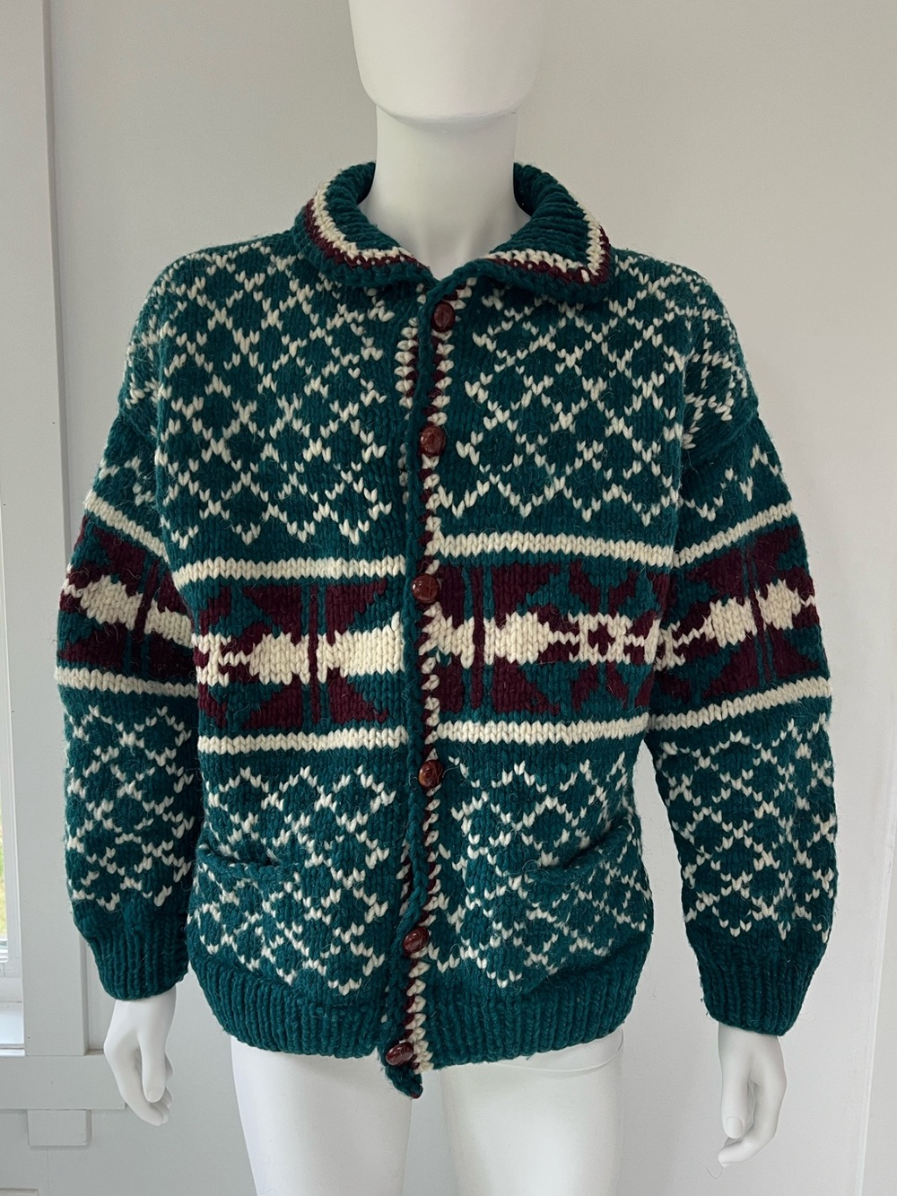 Hand made 100% wool Button-Up Sweater Jacket men’s size L western farmhouse